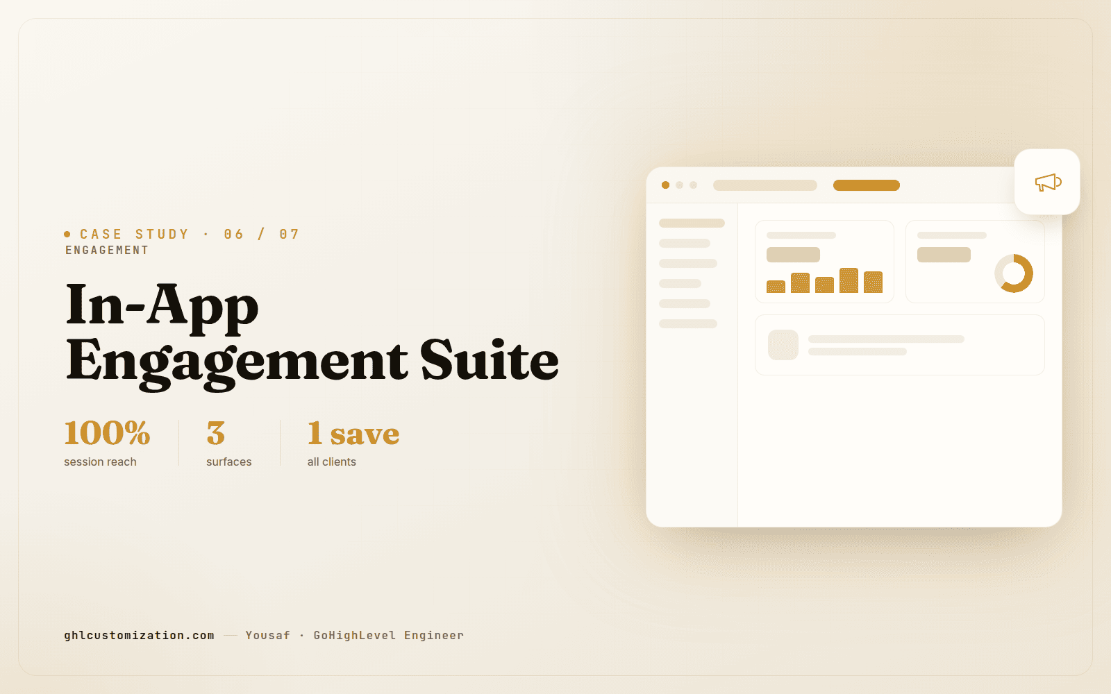 GoHighLevel engagement banner — dashboard promo banner, app-wide announcement bar and custom header CTA buttons